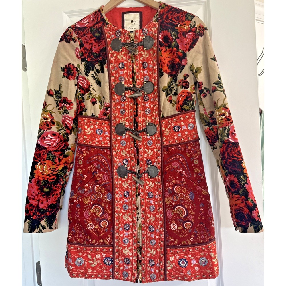 Anthropologie Elevenses Size 0 Karelia Embroider Velvet Floral Coat‼️NO FUR READ